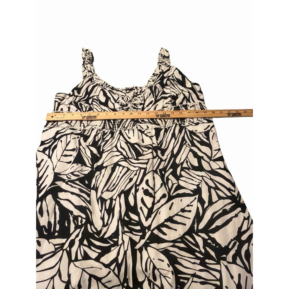 Black & White Tropical Leaf 100% Cotton Lined  Maxi Dress 12 Boho Resort Beach - Picture 8 of 9
